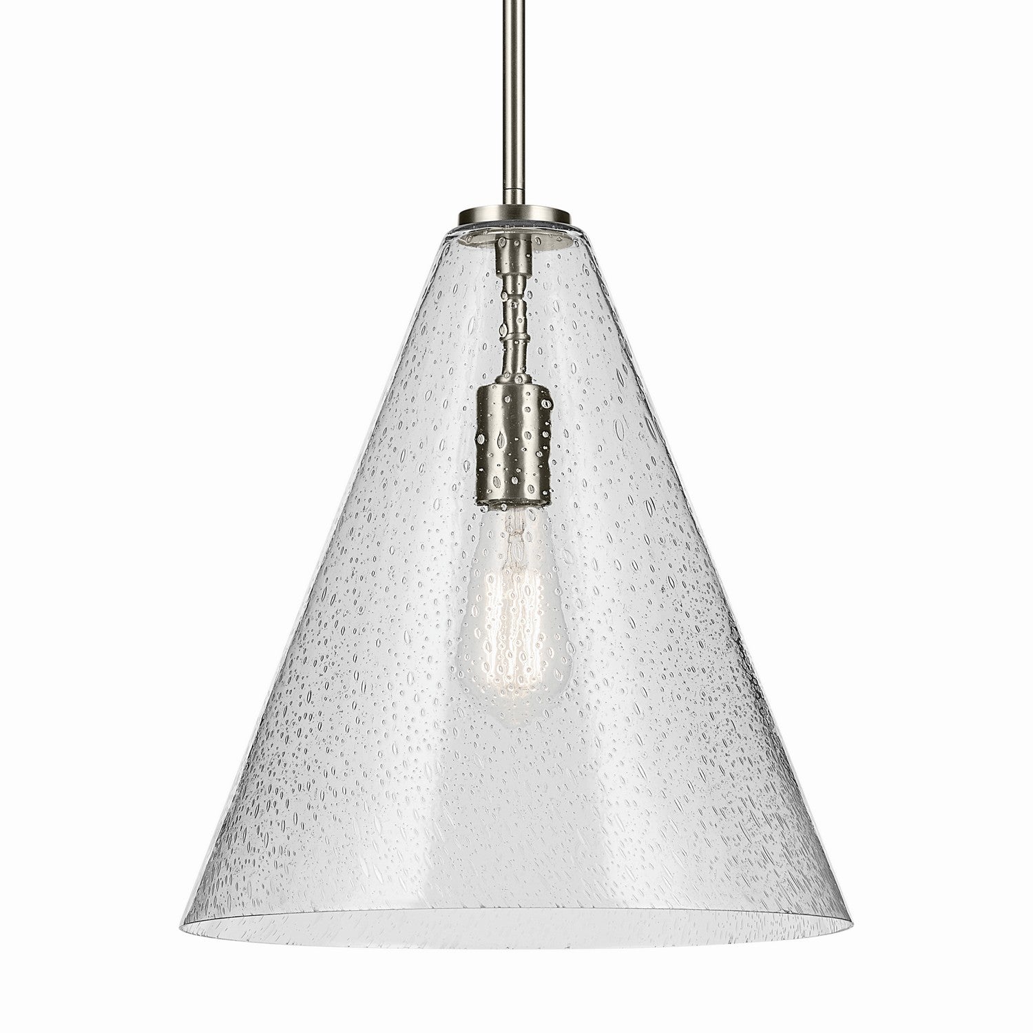KICHLER 42200NICS Everly 15.5" 1-Light Cone Pendant With Clear Seeded Glass In Brushed Nickel