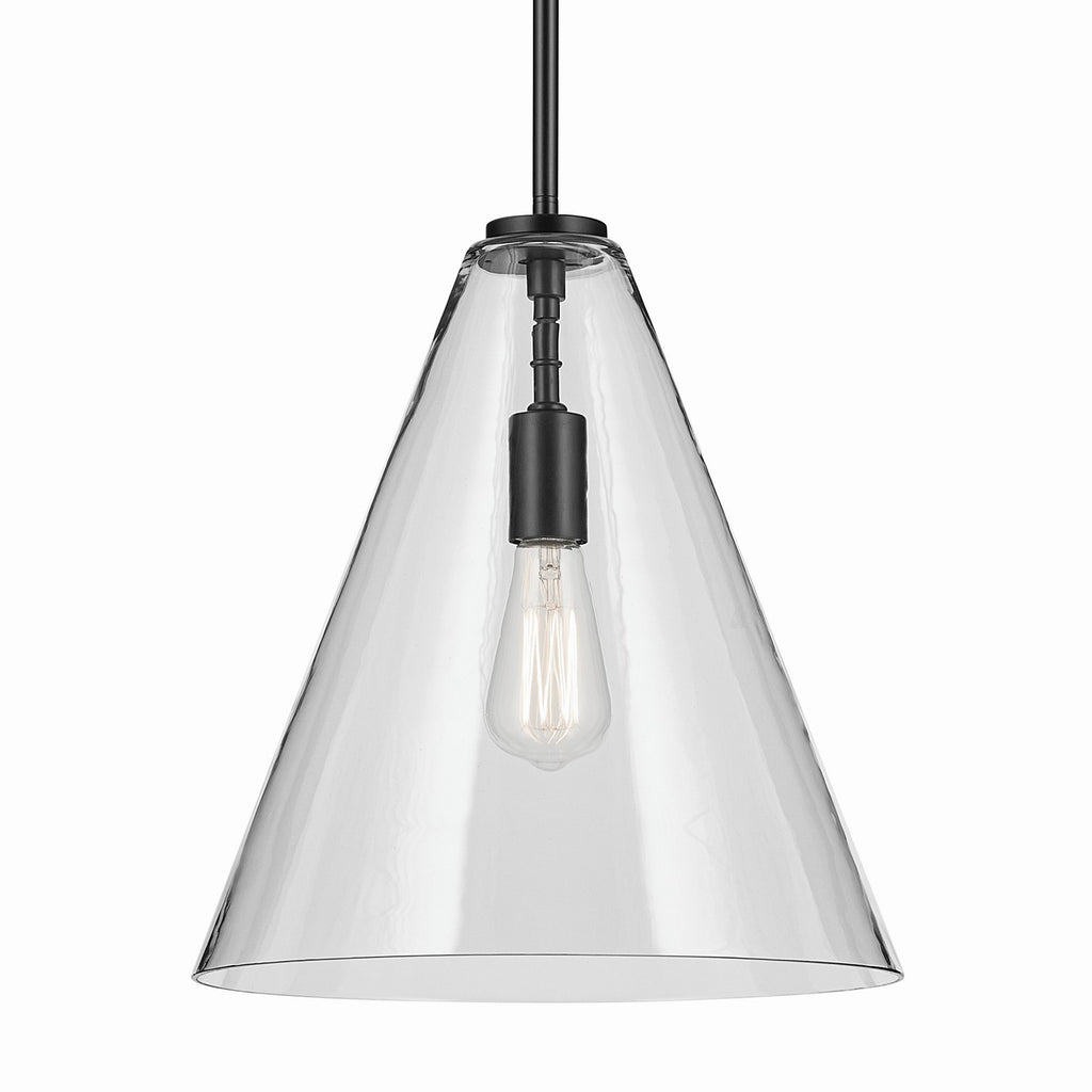 KICHLER 42200BK Everly 15.5" 1-Light Cone Pendant With Clear Glass In Black