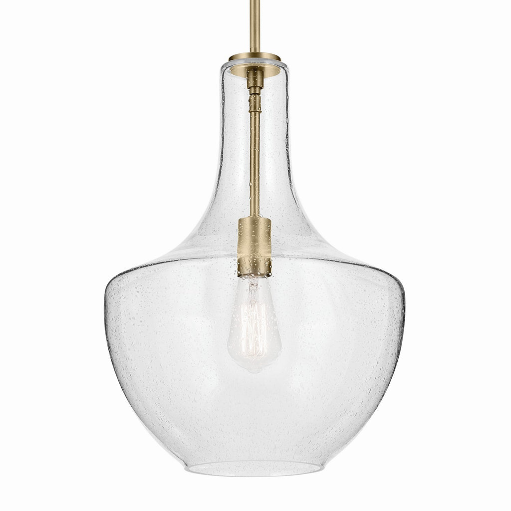 KICHLER 42046NBRCS Everly 19.75" 1-Light Bell Pendant With Clear Seeded Glass In Brushed Nickel