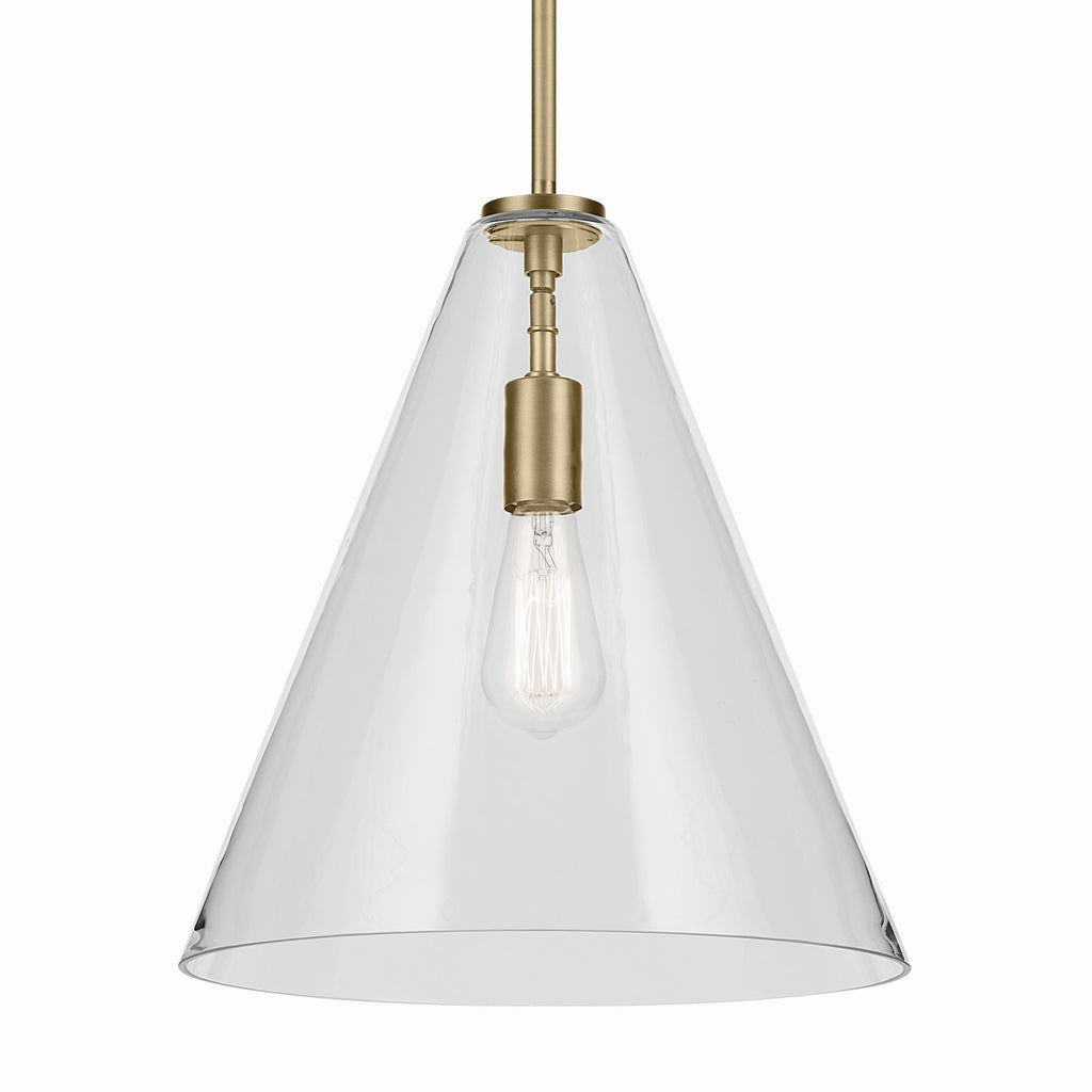 KICHLER 42200NBR Everly 15.5" 1-Light Cone Pendant With Clear Glass In Natural Brass