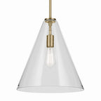 KICHLER 42200NBR Everly 15.5" 1-Light Cone Pendant With Clear Glass In Natural Brass