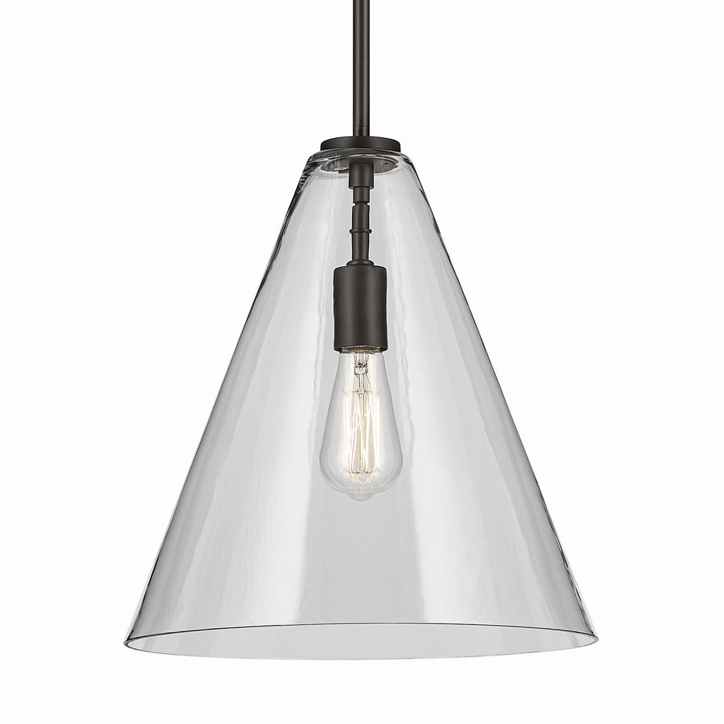 KICHLER 42200OZ Everly 15.5" 1-Light Cone Pendant With Clear Glass In Olde Bronze