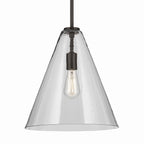 KICHLER 42200OZ Everly 15.5" 1-Light Cone Pendant With Clear Glass In Olde Bronze