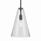 KICHLER 42199BKCS Everly 15.25" 1-Light Cone Pendant With Clear Seeded Glass In Black