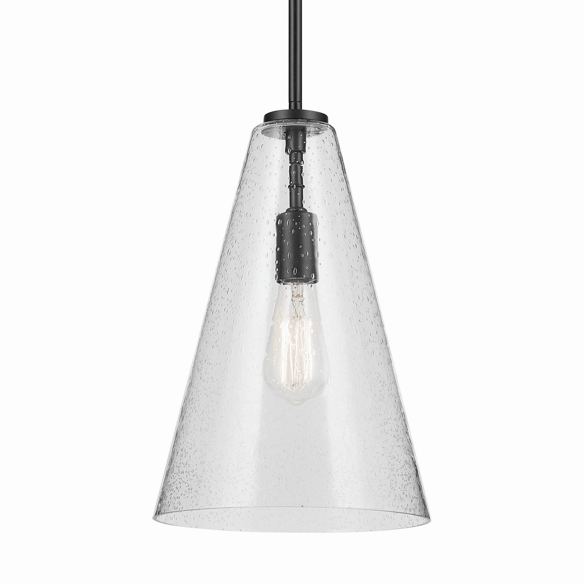 KICHLER 42199BKCS Everly 15.25" 1-Light Cone Pendant With Clear Seeded Glass In Black
