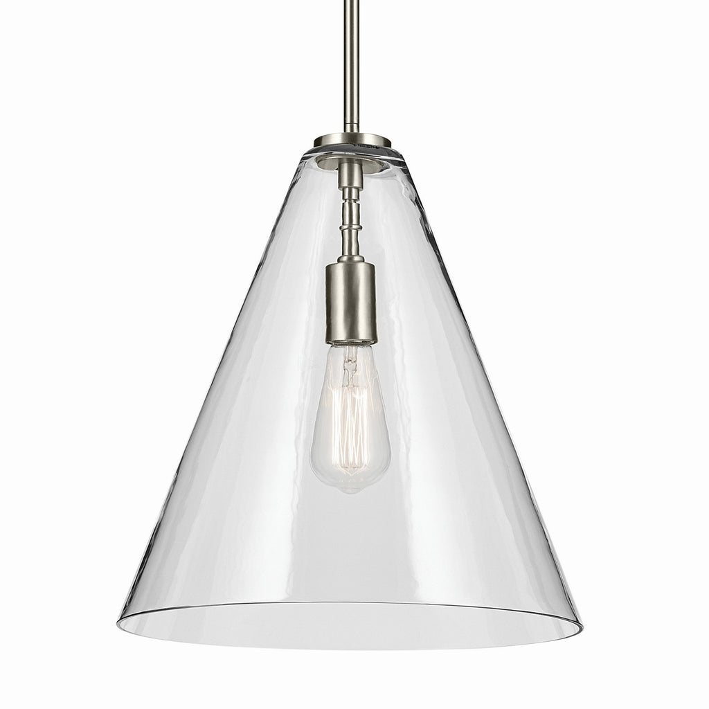 KICHLER 42200NI Everly 15.5" 1-Light Cone Pendant With Clear Glass In Brushed Nickel