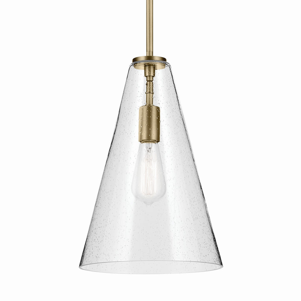 KICHLER 42199NBRCS Everly 15.25" 1-Light Cone Pendant With Clear Seeded Glass In Natural Brass