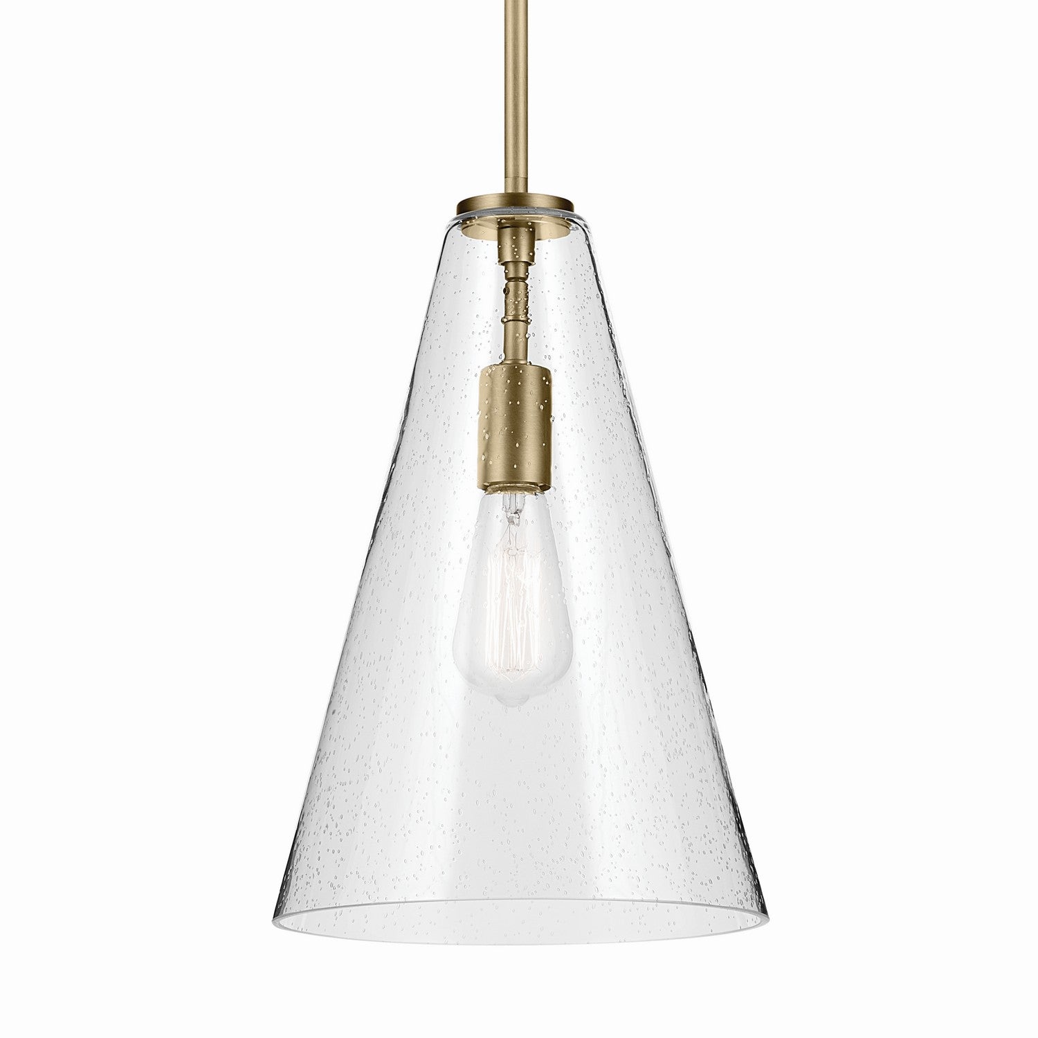 KICHLER 42199NBRCS Everly 15.25" 1-Light Cone Pendant With Clear Seeded Glass In Natural Brass