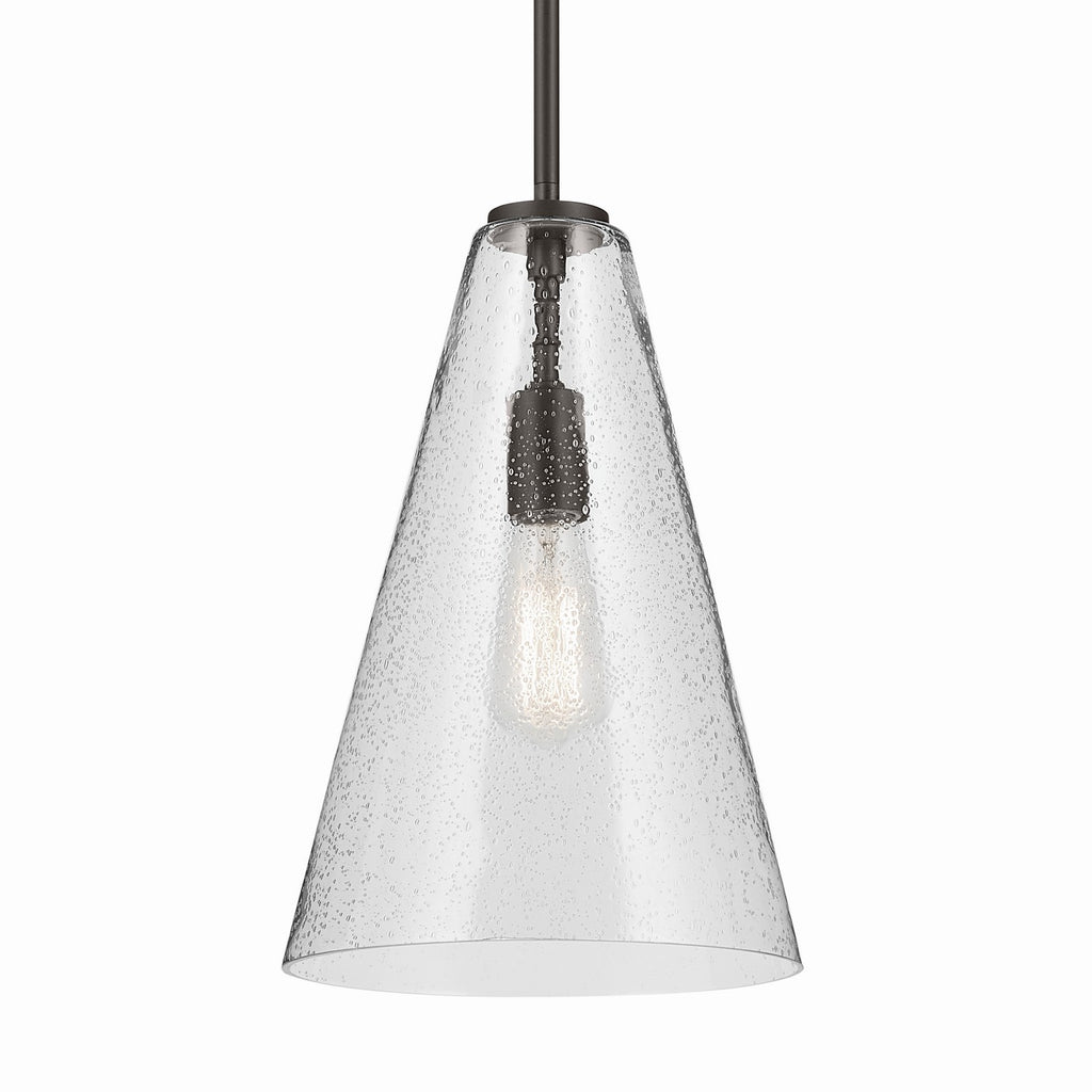 KICHLER 42199OZCS Everly 15.25" 1-Light Cone Pendant With Clear Seeded Glass In Olde Bronze