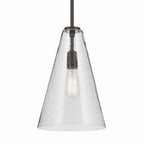 KICHLER 42199OZCS Everly 15.25" 1-Light Cone Pendant With Clear Seeded Glass In Olde Bronze