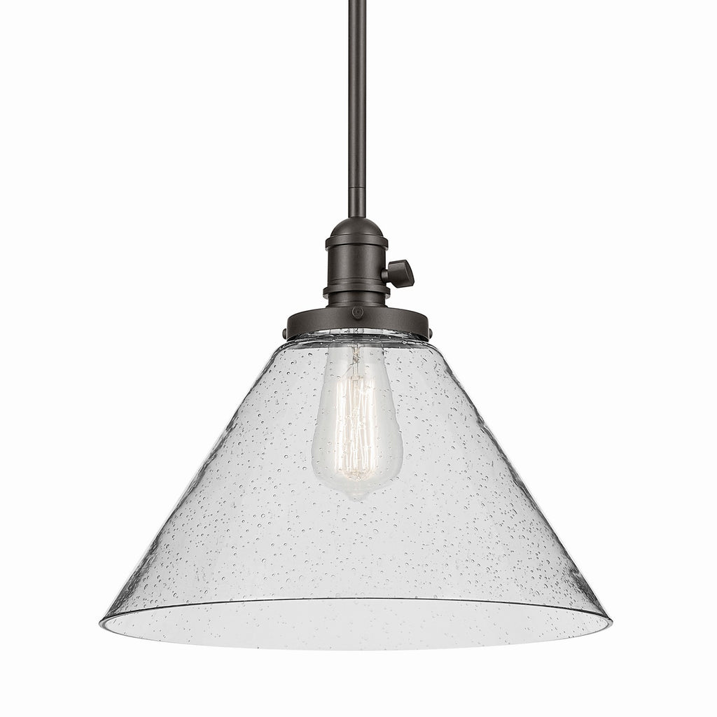 KICHLER 43905OZ Avery 11.75" 1-Light Cone Pendant With Clear Seeded Glass In Olde Bronze