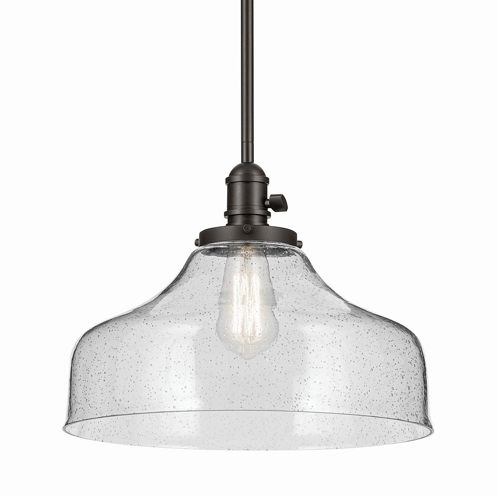 KICHLER 43906OZ Avery 11.25" 1-Light Bell Pendant With Clear Seeded Glass In Olde Bronze