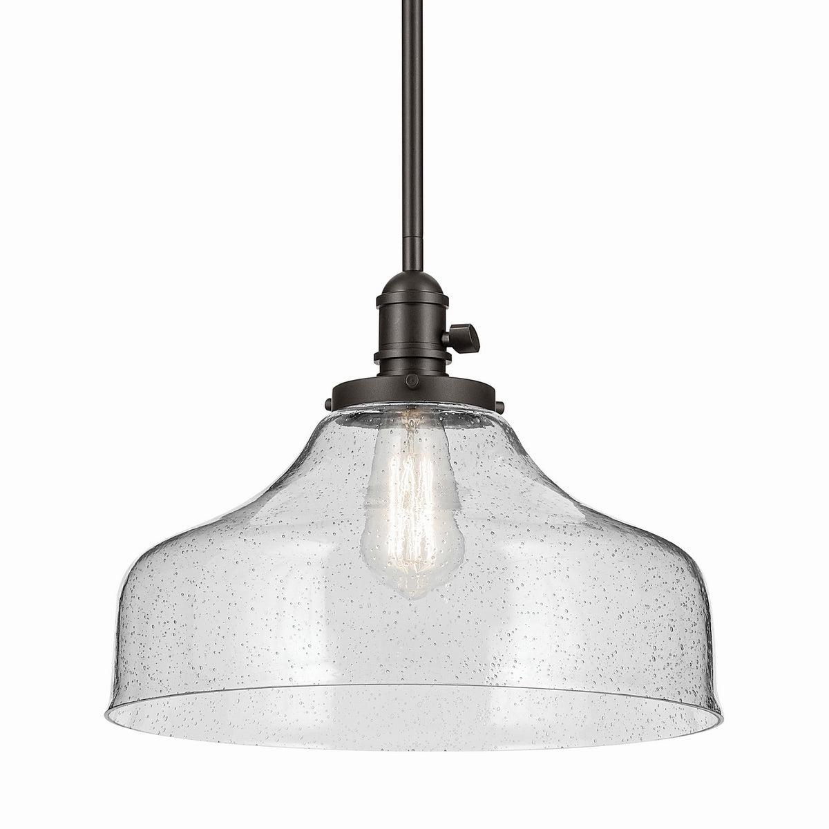 KICHLER 43906OZ Avery 11.25" 1-Light Bell Pendant With Clear Seeded Glass In Olde Bronze