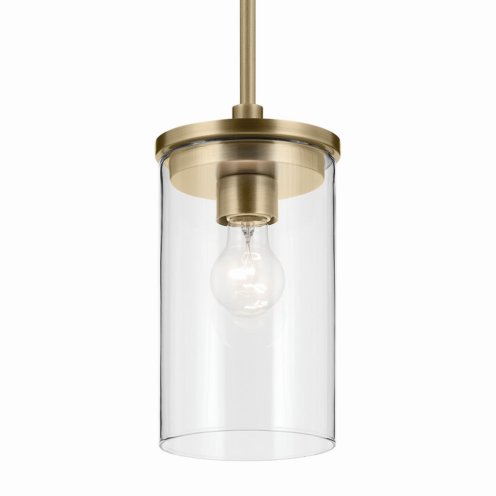 KICHLER 43996NBR Crosby 10.75" 1-Light Mini Pendant With Clear Glass In Natural Brass