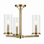 KICHLER 43997NBR Crosby 14" 3-Light Convertible Semi Flush With Clear Glass In Natural Brass