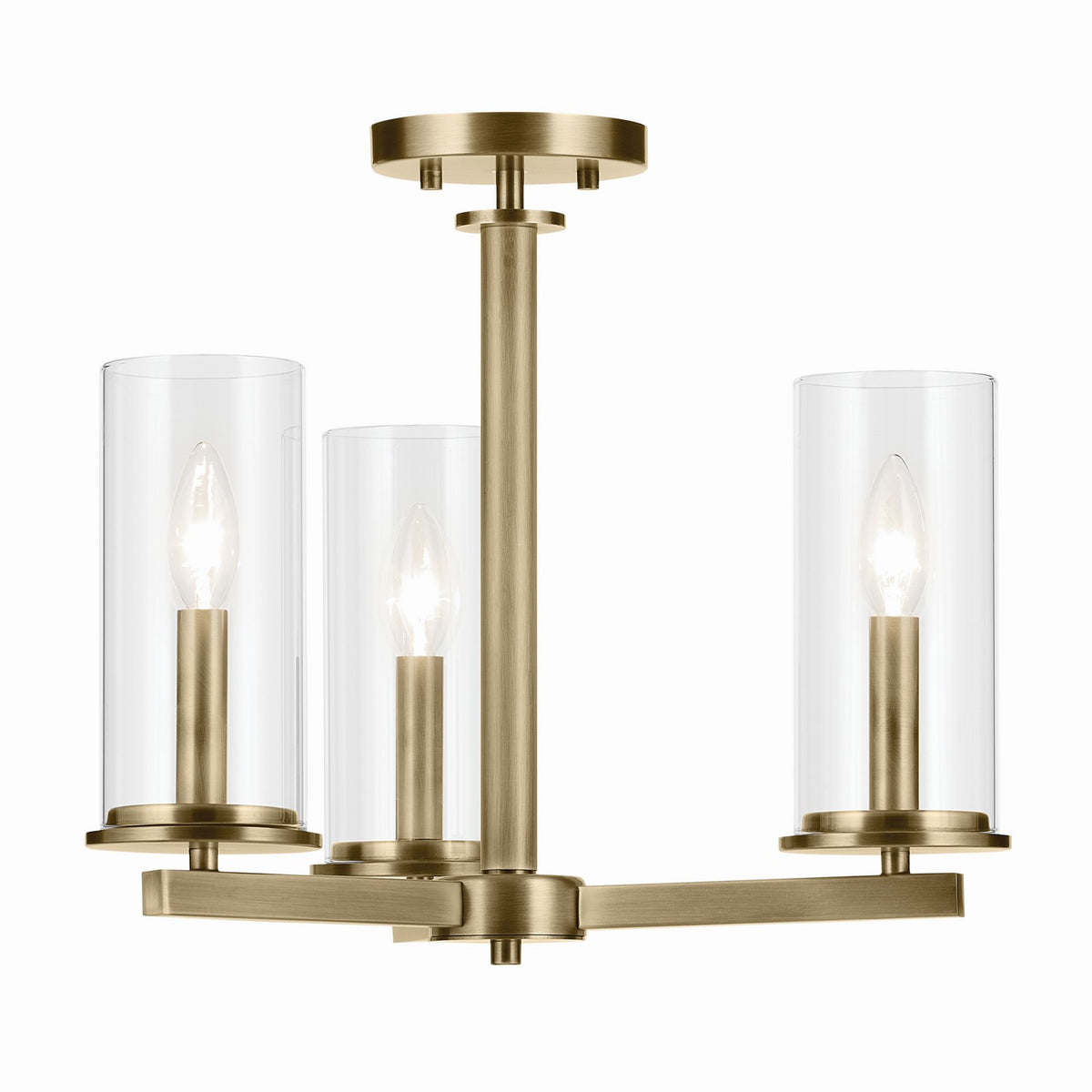 KICHLER 43997NBR Crosby 14" 3-Light Convertible Semi Flush With Clear Glass In Natural Brass