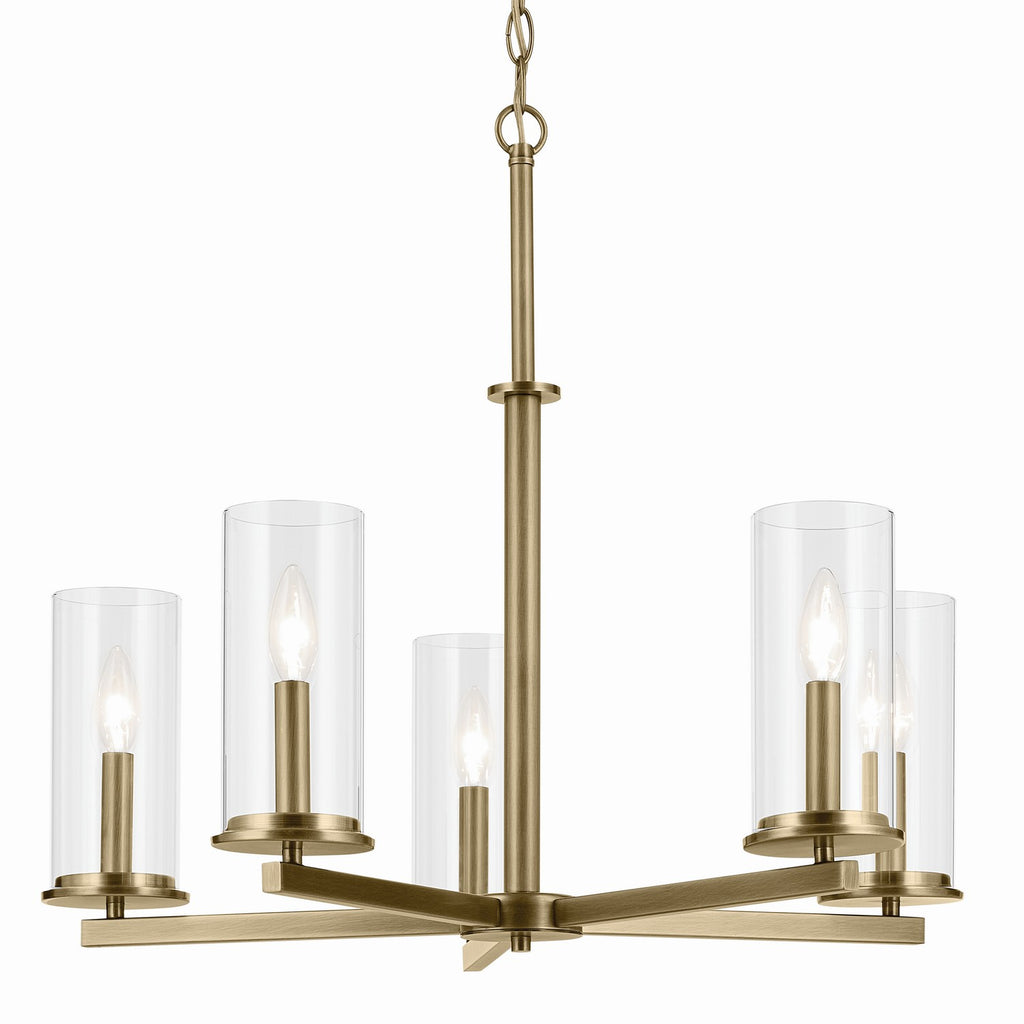 KICHLER 43999NBR Crosby 22.5" 5-Light Chandelier With Clear Glass In Natural Brass