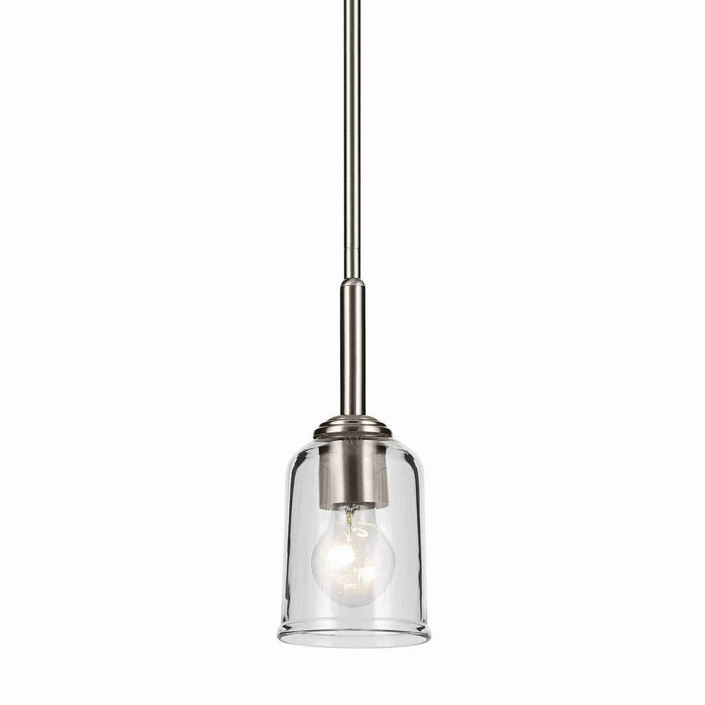 KICHLER 43674NICLR Shailene 11.25" 1-Light Mini Bell Pendant With Clear Glass In Brushed Nickel