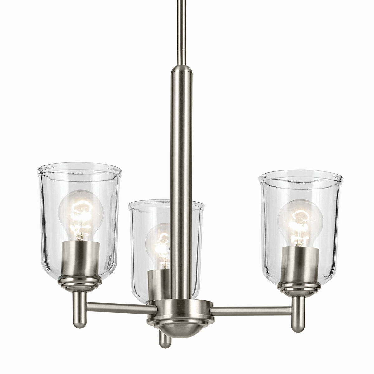 KICHLER 43670NICLR Shailene 15.25" 3-Light Mini Chandelier With Clear Glass In Brushed Nickel