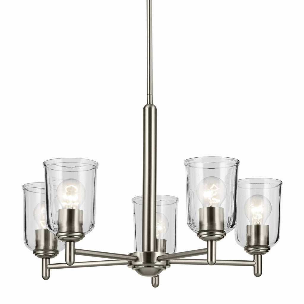 KICHLER 43671NICLR Shailene 15.25" 5-Light Chandelier With Clear Glass In Brushed Nickel