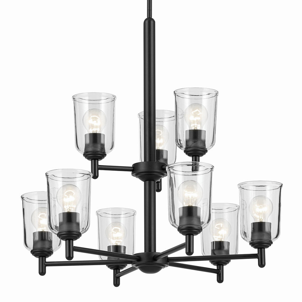 KICHLER 43672BKCLR Shailene 26.5" 9-Light 2-Tier Chandelier With Clear Glass In Black