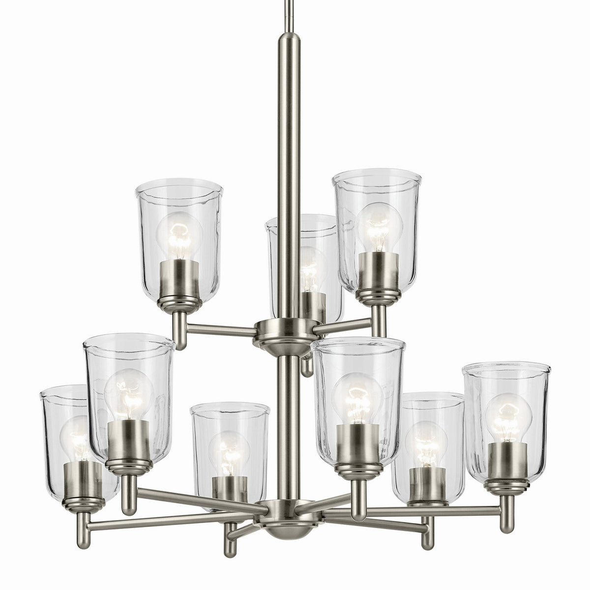 KICHLER 43672NICLR Shailene 26.5" 9-Light 2-Tier Chandelier With Clear Glass In Brushed Nickel