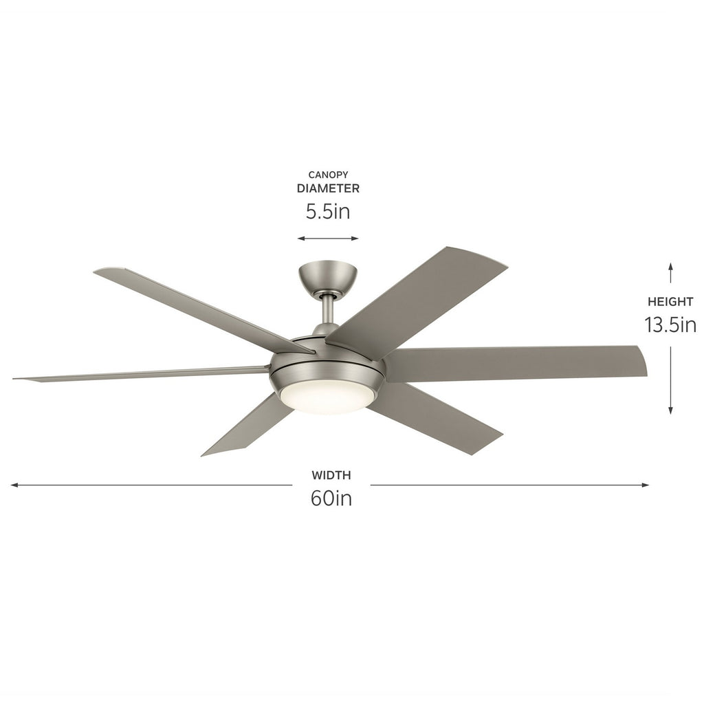 KICHLER 310260NI 60 Inch Mint Ceiling Fan With Glass Diffuser In Brushed Nickel With Silver Blades