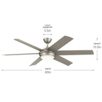 KICHLER 310260NI 60 Inch Mint Ceiling Fan With Glass Diffuser In Brushed Nickel With Silver Blades