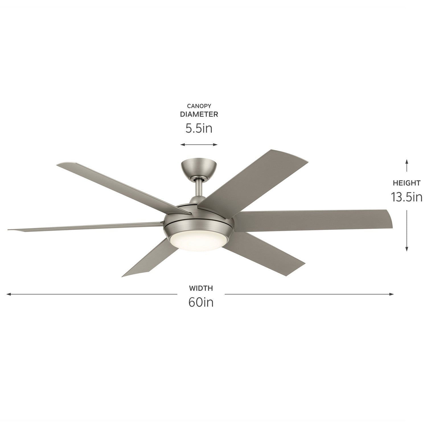 KICHLER 310260NI 60 Inch Mint Ceiling Fan With Glass Diffuser In Brushed Nickel With Silver Blades
