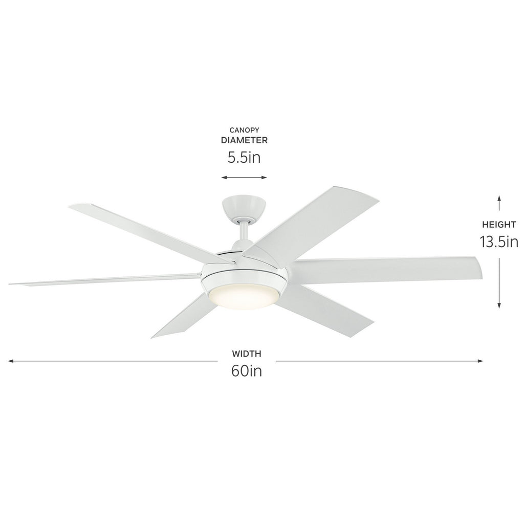 KICHLER 310260WH 60 Inch Mint Ceiling Fan With Glass Diffuser In White With White Blades
