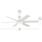 KICHLER 310260WH 60 Inch Mint Ceiling Fan With Glass Diffuser In White With White Blades