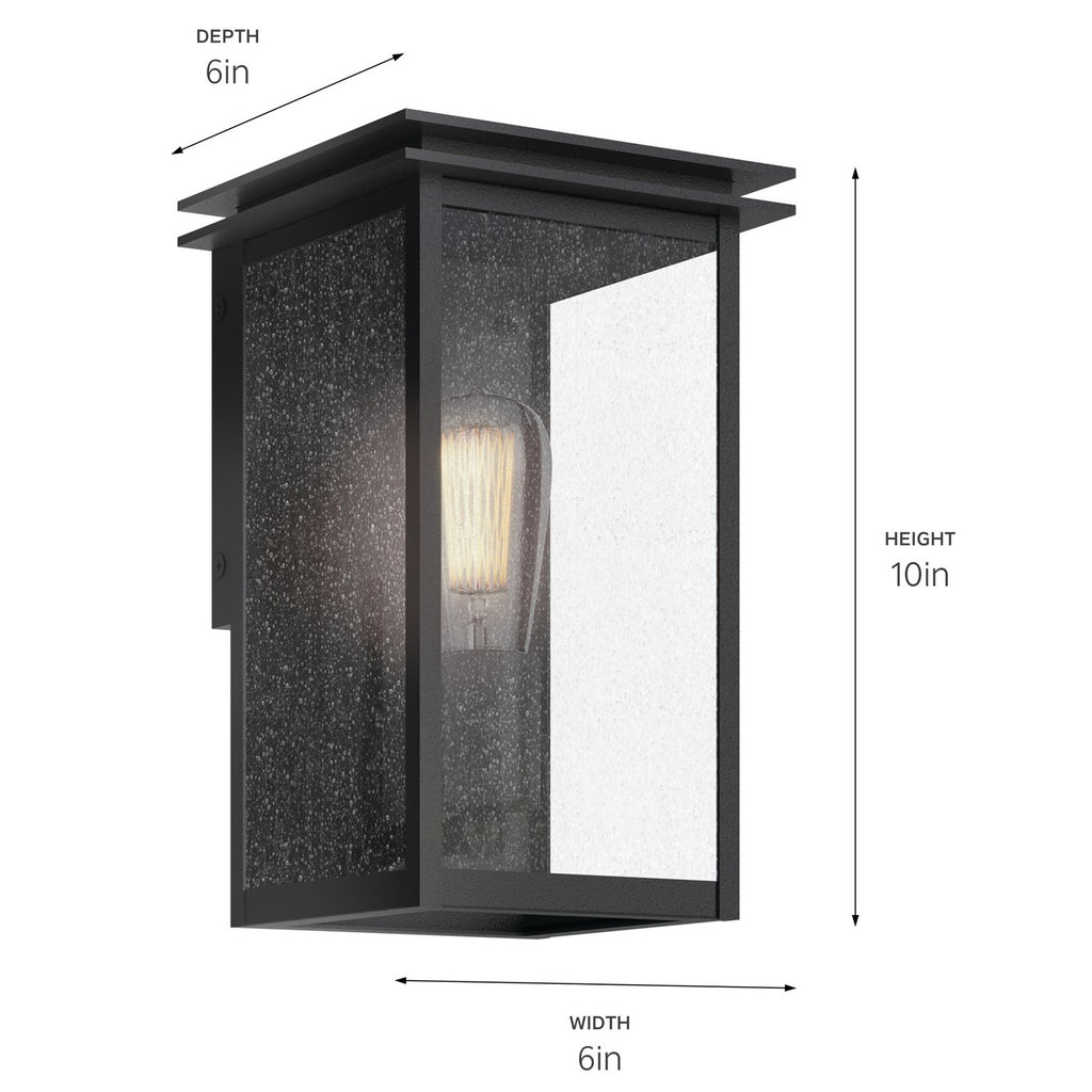 KICHLER 59540BKT Arkville 10 Inch 1 Light Outdoor Wall Light With Clear Seeded Glass In Textured Black