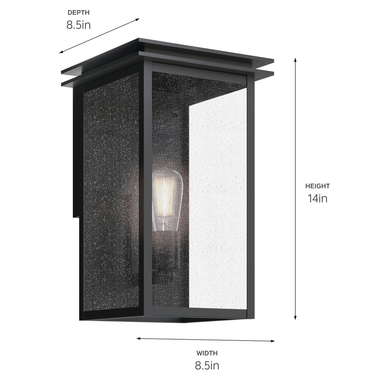 KICHLER 59541BKT Arkville 14 Inch 1 Light Outdoor Wall Light With Clear Seeded Glass In Textured Black