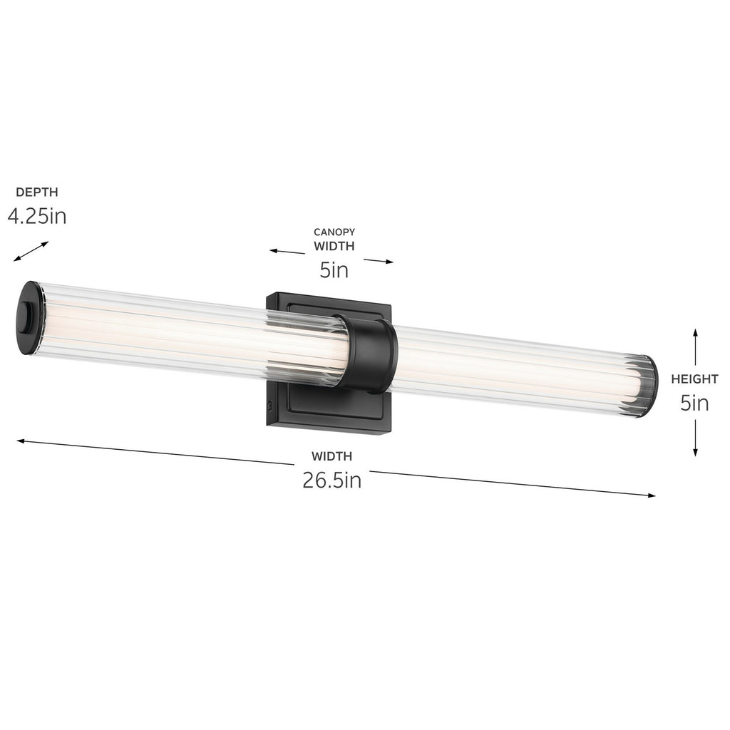 KICHLER 55196BKLED Laurene 26.5" Linear Bath Bar Medium Led With Clear Fluted Glass In Black