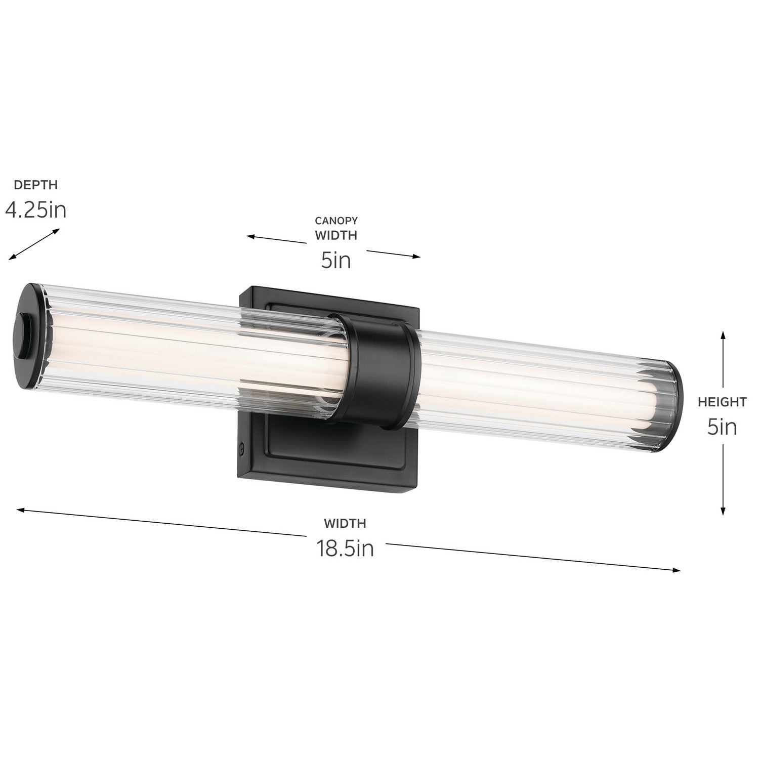 KICHLER 55195BKLED Laurene 18.5" Linear Bath Bar Small Led With Clear Fluted Glass In Black