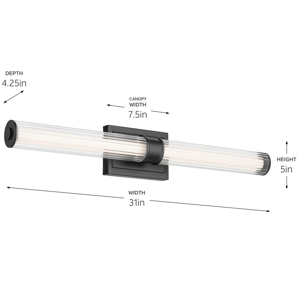 KICHLER 55197BKLED Laurene 31" Linear Bath Bar Large Led With Clear Fluted Glass In Black