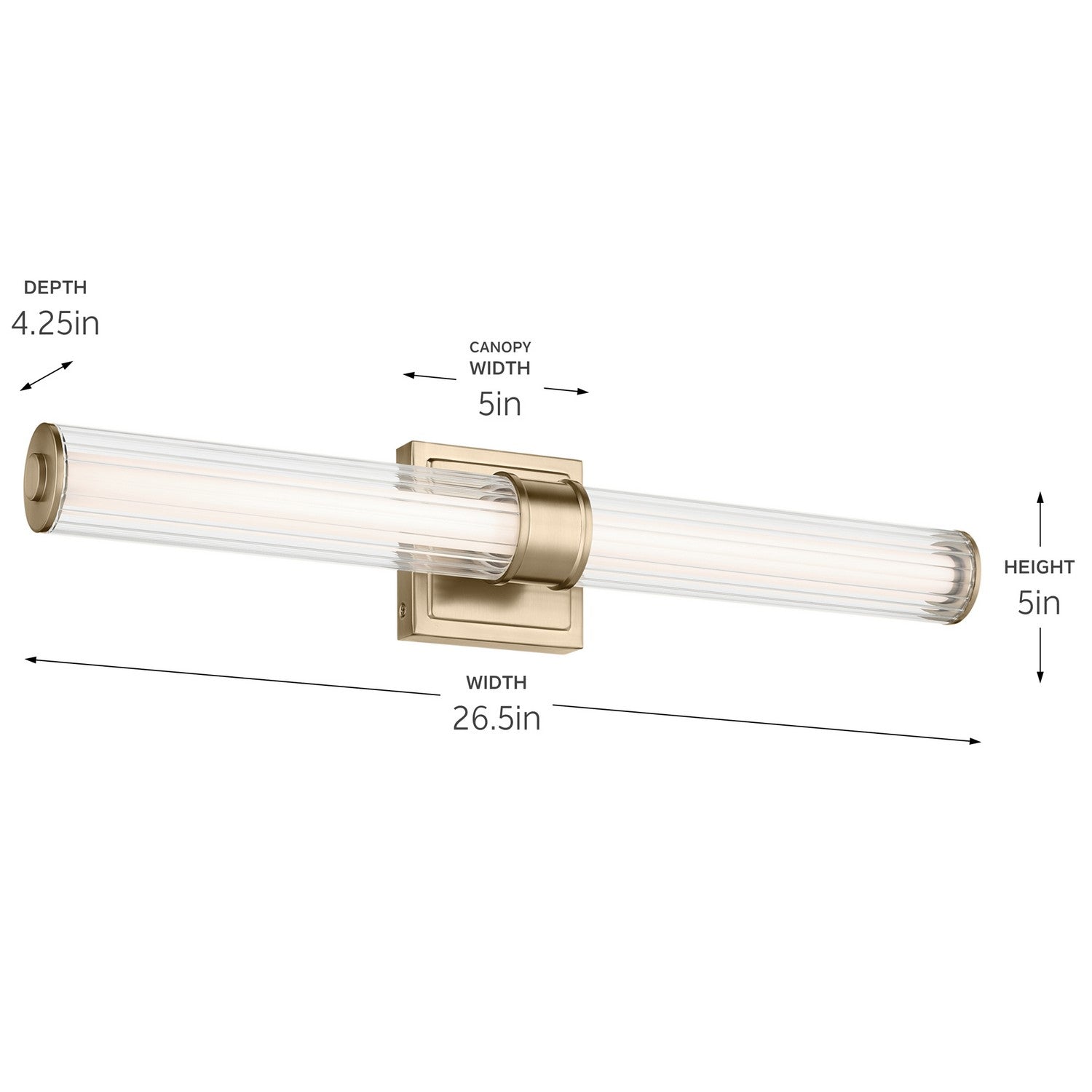 KICHLER 55196CPZLED Laurene 26.5" Linear Bath Bar Medium Led With Clear Fluted Glass In Champagne Bronze