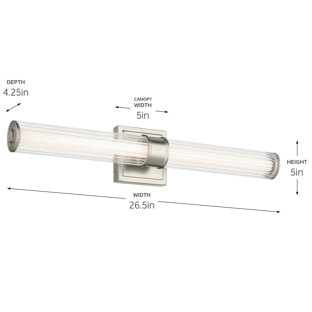 KICHLER 55196NILED Laurene 26.5" Linear Bath Bar Medium Led With Clear Fluted Glass In Brushed Nickel