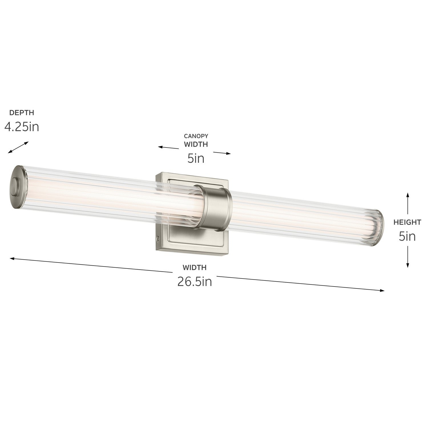 KICHLER 55196NILED Laurene 26.5" Linear Bath Bar Medium Led With Clear Fluted Glass In Brushed Nickel