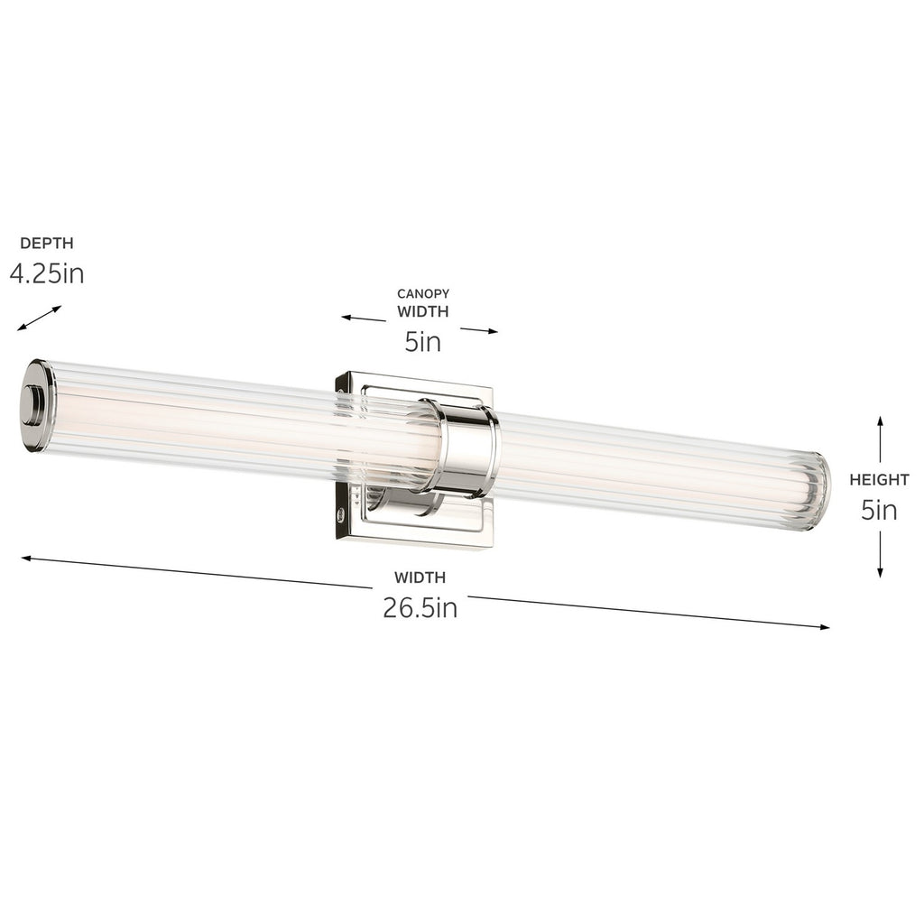 KICHLER 55196PNLED Laurene 26.5" Linear Bath Bar Medium Led With Clear Fluted Glass In Chrome