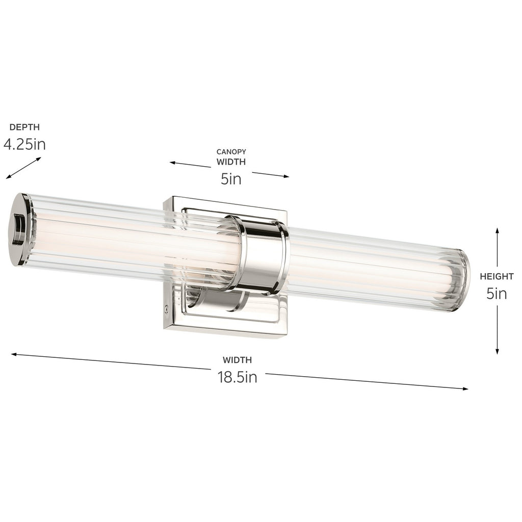 KICHLER 55195PNLED Laurene 18.5" Linear Bath Bar Small Led With Clear Fluted Glass In Chrome