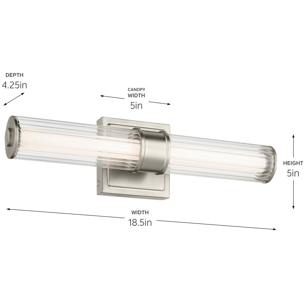 KICHLER 55195NILED Laurene 18.5" Linear Bath Bar Small Led With Clear Fluted Glass In Brushed Nickel