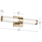 KICHLER 55195CPZLED Laurene 18.5" Linear Bath Bar Small Led With Clear Fluted Glass In Champagne Bronze