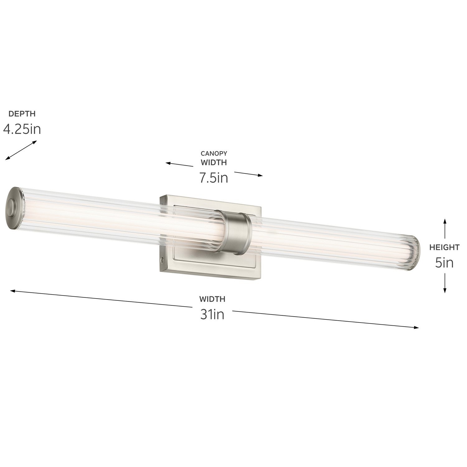 KICHLER 55197NILED Laurene 31" Linear Bath Bar Large Led With Clear Fluted Glass In Brushed Nickel