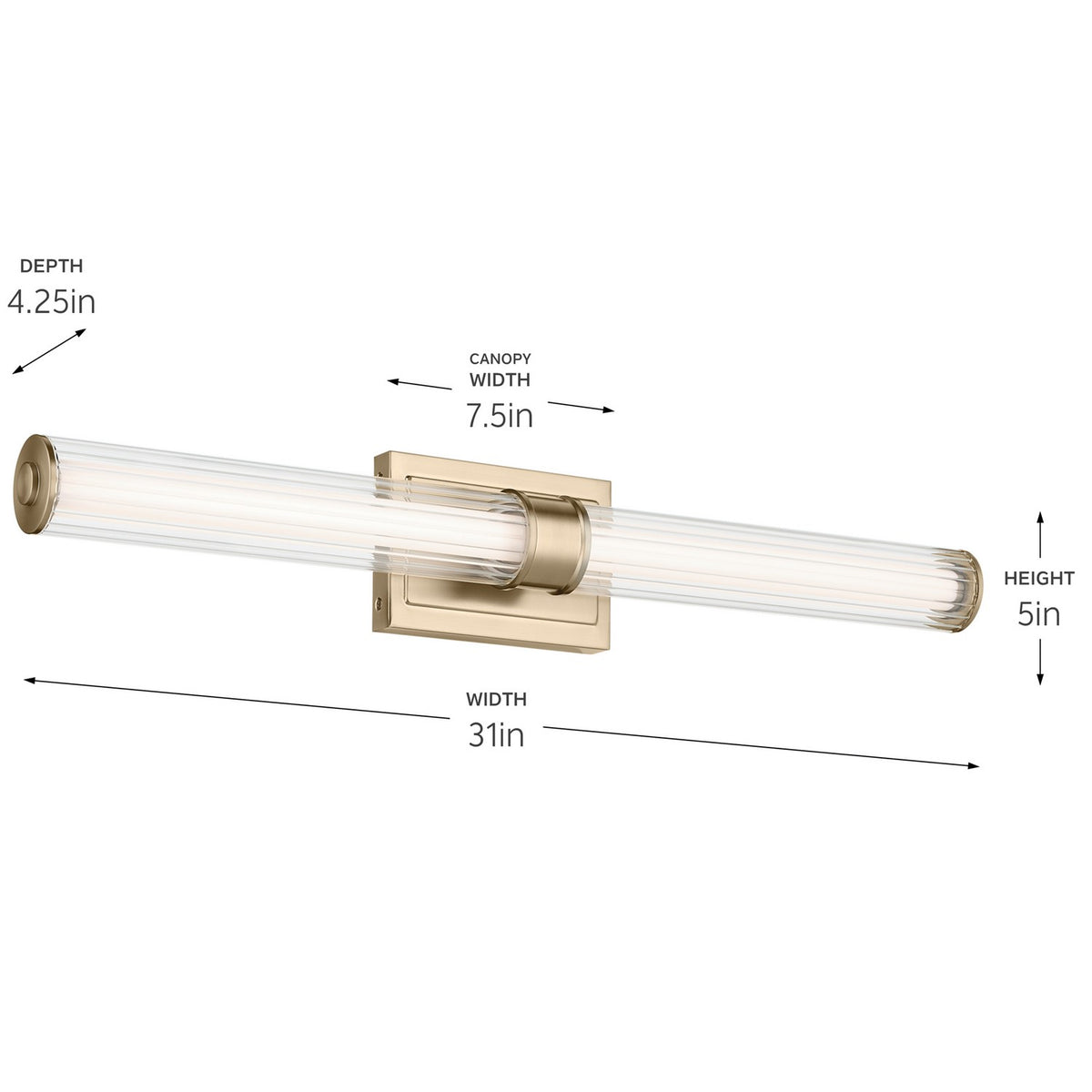 KICHLER 55197CPZLED Laurene 31" Linear Bath Bar Large Led With Clear Fluted Glass In Champagne Bronze
