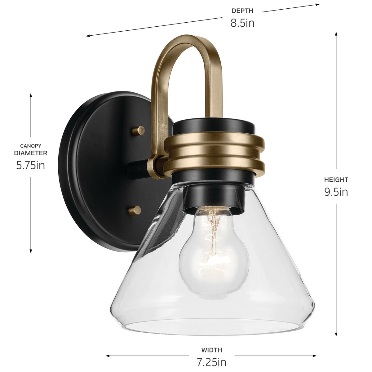 KICHLER 55153BKCLR Farum 9.5" 1-Light Wall Sconce With Clear Glass In Black