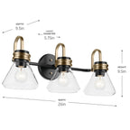 KICHLER 55155BKCLR Farum 26" 3-Light Vanity Light With Clear Glass In Black
