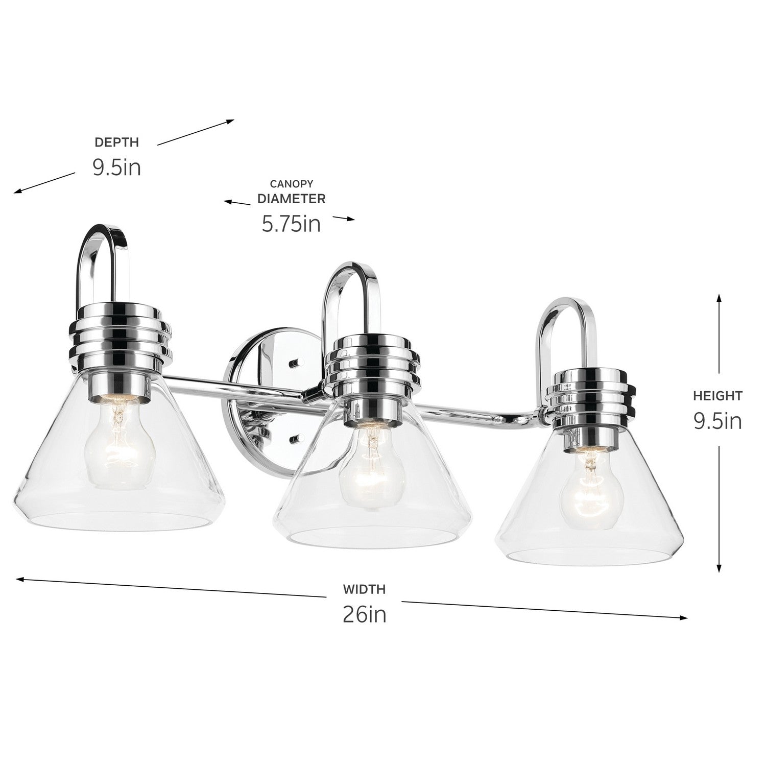 KICHLER 55155CHCLR Farum 26" 3-Light Vanity Light With Clear Glass In Chrome