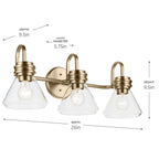 KICHLER 55155CPZCLR Farum 26" 3-Light Vanity Light With Clear Glass In Champagne Bronze