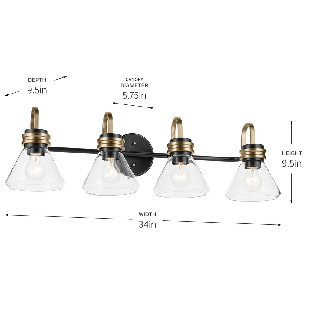 KICHLER 55156BKCLR Farum 34" 4-Light Vanity Light With Clear Glass In Black